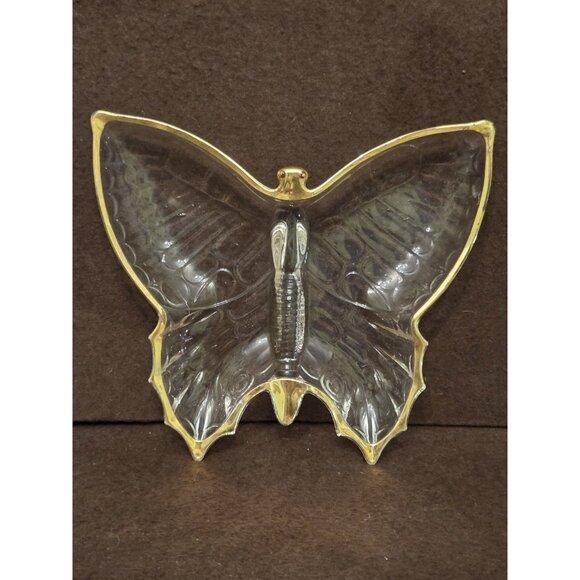 Vintage Jeanette Glass Divided Butterfly Dish w/gold trim for candy nuts trinket - Picture 1 of 11